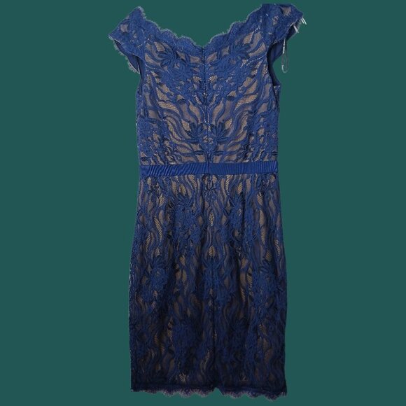 Tadashi Shoji Lace Off-The-Shoulder Sheath Dress Royal Blue Size 8 - Picture 7 of 16
